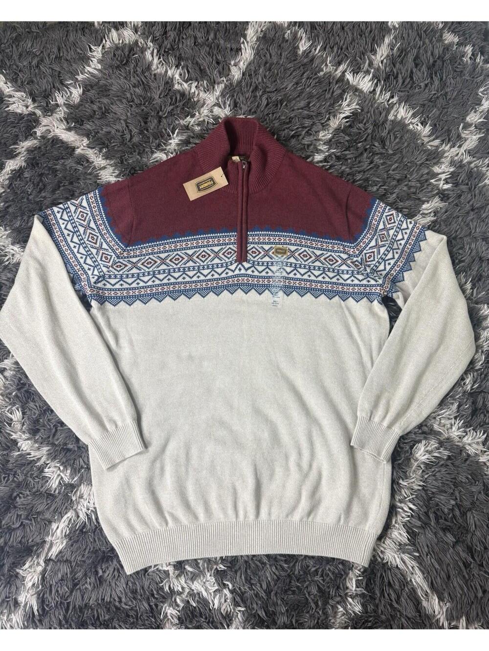 NWT The Foundry Sweater Mens 2XLT Big Tall Fair Isle Quarter Zip Cotton Pullover